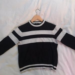 Black and White Striped Fitted Sweater